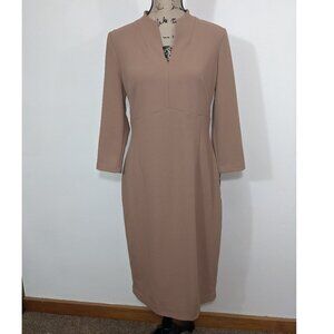 $134 NWT Calvin Klein Womens Scuba Crepe V-neck Sheath Dress 3/4 Sleeve Beige 10